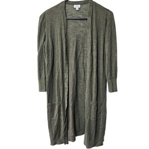 Jones Studio Linen Blend duster cardigan Size small dark green‎